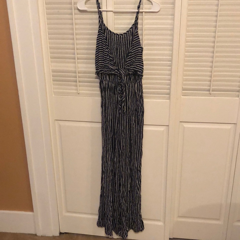 Navy striped Front Tie Spaghetti  Pant Strap Jumpsuit size small
